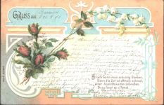 Grußkarte von 1900 mit aufmontierten Perlen Blume AK mit Perlen