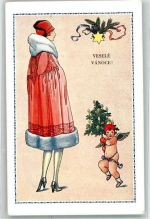 Mode Weihnachten Vesele Vanoce Engel auf AK Art Deco Künstlerkarte