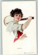 Frau mit einem Tennisschläger Reithal & Newman Nr. 173 Tennis Künstlerkarte