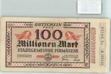W6780 Pirmasens 100 Millionen Mark Notgeld ab Million Notgeldschein