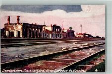 Hrodna Garten a. d. Memel Foto AK Bahnhof von den Russen zerstört