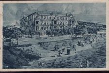 17419 O2252 Ahlbeck um 1923 - Seebad Ahlbeck, Das Ostseeheim, Erholungsheim, Strand, Strandkörbe, Künstler-AK