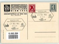Wien 1. Bezirk, Innere Stadt WIPA Internationale Postwertzeichen Ausstellung 1933 Sonderstempel Phila Österreich