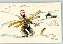 sign. Miller Fred Leo treibt Wintersport Wintersport Künstlerkarte
