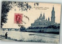 Saragossa Zaragoza Foto AK Kirche Templo del Pilar y rio Ebro Marke bildseitig