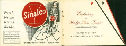 Sinalco, Bridge-Paar-Tunier, Kleinheft Getränk alkoholfrei KEINE AK