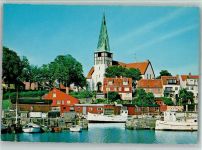 Bornholm - Die Kirche in Ronne Hafen Fischkutter