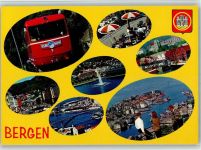 Bergen Foto AK Bergbahn Hafen Fischkutter Wappen