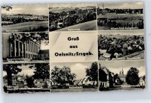 09376 O9156 Oelsnitz /Erzgeb. - Rathausvorplatz, Albert-Funk-Kampfbahn, Bergarbeiterklubhaus Hans Marchwitza