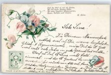 Spruch Heine, Rückantwort Karte , Carl Künzli Blume Lithographie