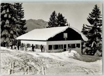 87549 W8977 Kranzegg b Immenstadt i Allgäu - Berghaus Jörg Winter Skifahrer Rückseite mit Abschürfungen bzw Kleberesten