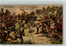 WK I Feldzkizze - Schlacht bei St. Quentin Gefecht WK I und WK II 1914 Künstlerkarte