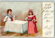 Kind Matrosenanzug AK gedeckter Tisch 1904 Lithographie