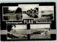 19395 O2864 Plau Gebrauchsspuren Ausflugdschiff Segelboot Ruderboot