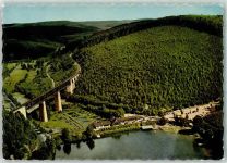 67305 W6719 Ramsen , Pfalz - Fliegeraufnahme der Eiswoog mit Gasthaus Forelle Eistalviadukt