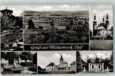 95666 W8596 Mitterteich - Heimatbrunnen Stadtparrkirche Kriegerdenkmal
