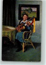 Gitarrenspielerin, gute Erhaltung AK Zupfinstrument 1921