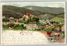 98716 O6303 Elgersburg 1900 Lithographie Kühe Zug Bahnpost Plauen-Ilmenau Zug 867