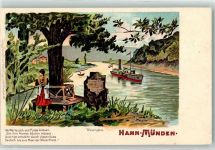 34346 W3510 Münden Lithographie Weserstein Dampfer