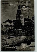 08626 O9930 Adorf , Vogtl Lithographie / Mondschein Ev. Kirche St. Michaelis
