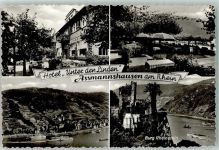 65385 W6220 Assmannshausen Foto AK Hotel Unter den Linden Burg Rheinstein