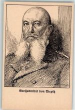 Federzeichnung von Karl Bauer Verlag Teubner Tirpitz Künstlerkarte