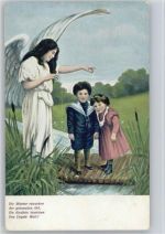 Serie 2304 - Kinder stehen auf einem Steg, der Schutzengel wacht Schutzengel 1906