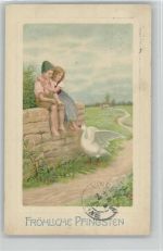 Kinderpoesie - Gänsehirt - 1911 AK Pfingsten Prägedruck
