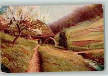Wassermühle am Bach , signiert Merker, Elchlepp Nr. 7 AK Schwarzwaldmühle Künstlerkarte