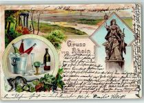 65385 W6220 Assmannshausen Lithographie Sektkühler Römer Wein Katze Weinreben Denkmal