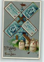 Neujahr - Windmühle aus Geldscheinen, Geldsack, Vergissmeinnicht , gute Erhaltung Geldschein auf AK 1912 Prägedruck