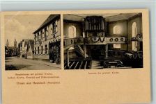 67454 W6733 Haßloch , Pfalz 1913 Gebrauchsspuren Hauptstraße mit protest. Kirche mit Innenansicht, Notariat und Diakonissenhaus
