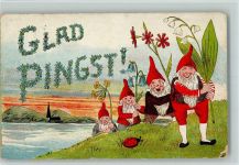 Glad Pingst - Zwerge mit Blumen, Ecke geschürft Zwerg 1908 Gebrauchsspuren