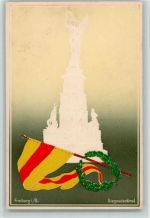 W7800 Freiburg im Breisgau Siegesdenkmal, Fahne und Siegeskranz AK Kriegerdenkmal 1900 Prägedruck