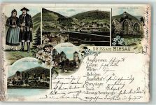 75365 W7260 Hirsau 1896 Gebrauchsspuren Kloster und Kapelle Eulenturm Hirsauer Trachtenpaar Lithographie