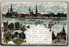 46483 W4230 Wesel a Rhein Lithographie Kaiserplatz Kaiserhof Raddampfer Denkmal der 11 Schill'schen Offiziere Grosser Markt Raddampfer