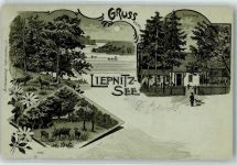 16348 O1292 Wandlitz 1900 Gebrauchsspuren Liepnitz See Forsthaus Hirsch Lithographie Mondschein