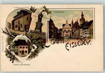 06295 O4250 Lutherstadt Eisleben Lithographie Luther-Denkmal Luthers-Geburtshaus und Sterbehaus Marktplatz Verlag Ottmar Zieher-München