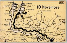 Franzose boxt der deutschen Schlange ins Gesicht vor einer Landkarte Nord-Westeuropas 10. November Edition Lorraine No. 6 Propaganda WK I