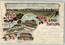 94447 W8350 Plattling 1906 Gebrauchsspuren Lithographie Oberer Stadtplatz Bahnhof Turnhalle