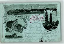 86316 W8904 Friedberg , Bay 1899 Lithographie / Mondschein Gruss aus - Rathaus, Wallfahrtkirche , Unterberg AK Stempelflecken