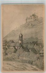 79341 W7832 Hecklingen , Baden Künstlerkarte Ruine Lichteneck Dorfkirche Zeichnung v. Karl Schuldis-Raffael