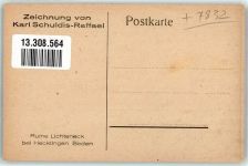 79341 W7832 Hecklingen , Baden Künstlerkarte Ruine Lichteneck Dorfkirche Zeichnung v. Karl Schuldis-Raffael