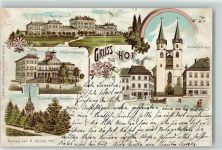 95028 W8670 Hof , Saale 1901 Gebrauchsspuren Neuer Bahnhof Thomashöhe Michaelis-Kirche Post-Gebäude Lithographie