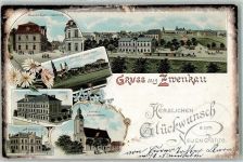 04442 O7114 Zwenkau 1898 Lithographie Pegauer Platz Marktstraße Schule Rathaus Kirche Kriegerdenkmal