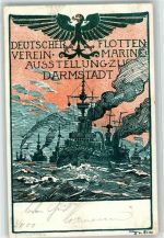W6100 Darmstadt Marine Austellung Luftflottenverein 1900 Lithographie