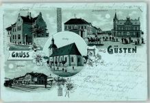 39439 O3256 Güsten , Anh 1899 Lithographie / Mondschein Diakonat Bahnhofstraße Kirche Bahnhof