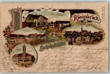 01936 O8293 Königsbrück 1901 Lithographie Hotel Gasthaus Zum Bahnhof Marktplatz Rathaus Bahnhofshotel Bahnpost Dresden - Königsbrück Zug 2710