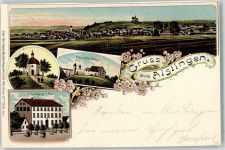 89344 W8871 Aislingen , Schwab Gebrauchsspuren Schulhaus Post Altes Schloß Litho