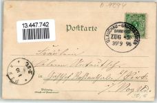 09322 O9294 Penig 1896 Lithographie Bahnpost Glauchau Großbothen Zug 850 30.9.96 Kirche K. Postamt Patentpapier Fabrik Ottmar Zieher